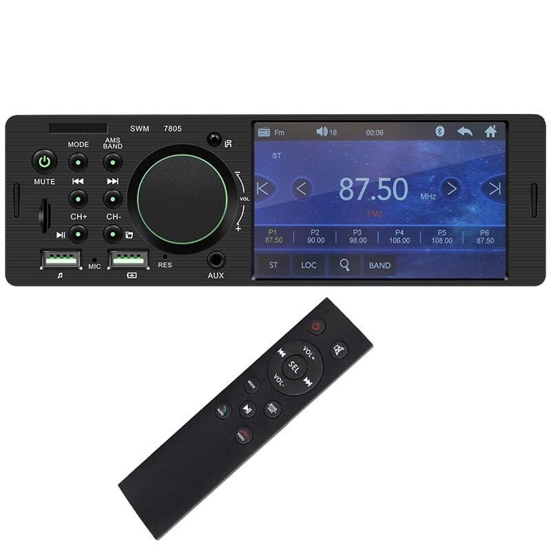 Bluetooth bilradio - 4,1" - 1 DIN - TF - USB - ISO - MP5-spelare - pekskärm - snabbladdare