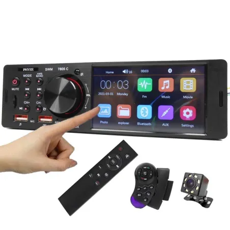 Bluetooth bilradio - 4,1" - 1 DIN - TF - USB - ISO - MP5 spiller - berøringsskjerm - hurtiglader