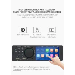 Bluetooth bilradio - 4,1" - 1 DIN - TF - USB - ISO - MP5-spelare - pekskärm - snabbladdare