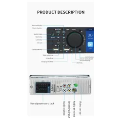 Autoradio Bluetooth - 4.1" - 1 DIN - TF - USB - ISO - Lecteur MP5 - écran tactile - chargeur rapide