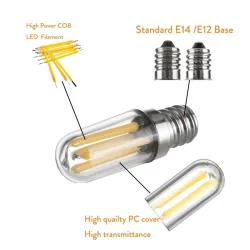 Mini LED-pære - dæmpbar - COB - E12 / E14 - 1W / 2W / 4W - til køleskab - 2 stk.