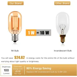 Vintage żarówka LED - tuba Edisona - T22 - 2200K - E12 / E14 - 1W - ściemnialna - bursztynowe szkło - 5 sztukE14