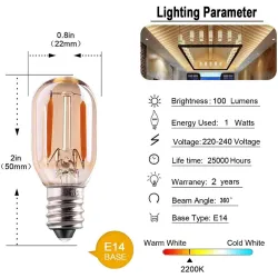 Vintage żarówka LED - rurkowa Edison - T22 - E12 - E14 - 1W - ściemnialna - 2200K złota - 25 sztukE14