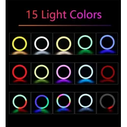 Selfie LED ring - RGB - dimmable fill light - with tripod - for photography / makeup / video