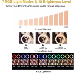 Selfie LED ring - RGB - dimmable fill light - with tripod - for photography / makeup / video