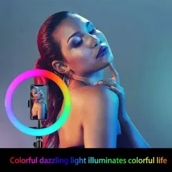 Pierścień LED do selfie - RGB - ściemniane światło wypełniające - ze statywem - do fotografii / makijażu / wideoStatywy i sto...