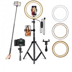LED selfie ring - fill light lamp - with tripod - for makeup / video / photos - dimmable