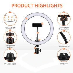 Trípodes y soportesAnillo selfie LED - lámpara de luz de relleno - con trípode - para maquillaje / video / fotos - regulable