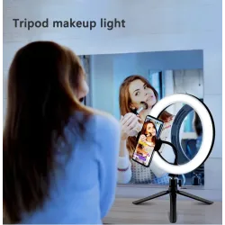 Trípodes y soportesAnillo selfie LED - lámpara de luz de relleno - con trípode - para maquillaje / video / fotos - regulable