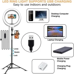 Trípodes y soportesAnillo selfie LED - lámpara de luz de relleno - con trípode - para maquillaje / video / fotos - regulable