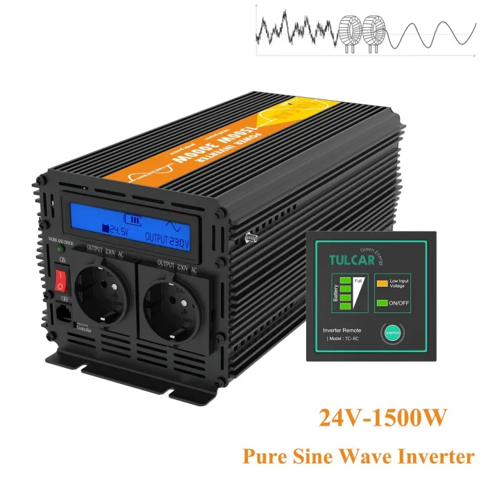 Zuivere sinusomvormer - afstandsbediening - LCD-display - omvormer voor zonne-energie - DC 24V naar AC 220V - 1500WSolar