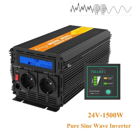 Konwerter mocy czystej fali sinusoidalnej - pilot - wyświetlacz LCD - falownik solarny - DC 24V do AC 220V - 1500WSolar