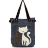 Klassieke canvas tas met bedrukte katHandtassen