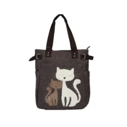Klassieke canvas tas met bedrukte katHandtassen