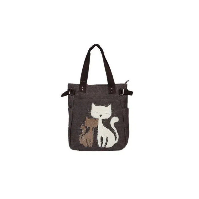 Klassieke canvas tas met bedrukte katHandtassen