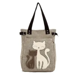 Klassieke canvas tas met bedrukte katHandtassen