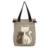 Klassieke canvas tas met bedrukte katHandtassen