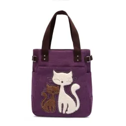 Klassieke canvas tas met bedrukte katHandtassen