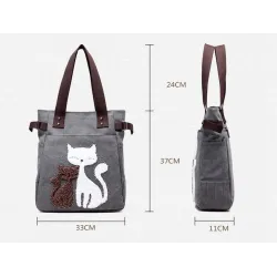 Klassieke canvas tas met bedrukte katHandtassen