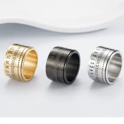 Titanium ring with arabic numerals & time rotating - calendarRings