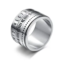 Anello in titanio con numeri arabi e calendario