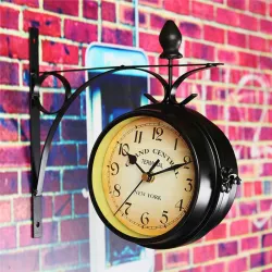 Vintage - retro - double sided round clock - wall mounted