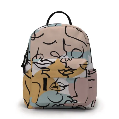 Trendy mini-rugzak - abstracte lijn met gezicht bedruktRugzakken