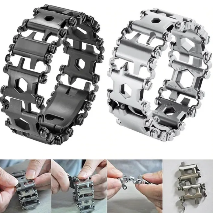 29 in 1 multi tool - stainless steel bracelet - screwdriver / bottle opener / allen wrench