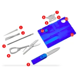 10-in-1-Taschen-Multifunktionswerkzeug - Kreditkartenform - Messer / Nadel / Schere / Schraubendreher