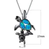 CollarVintage silver necklace - opal stone - mom & baby turtle pendant
