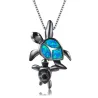 CollarVintage silver necklace - opal stone - mom & baby turtle pendant