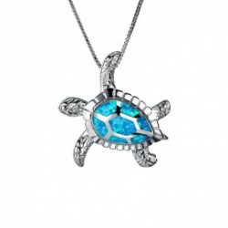 CollarLuxury vintage necklace with crystal turtle - blue / white opal