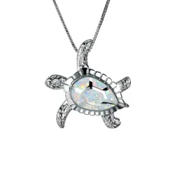 Luxus Vintage Halskette mit Kristallschildkröte - blau / weißer Opal