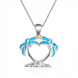 Coconut tree pendant - with blue opal - necklace