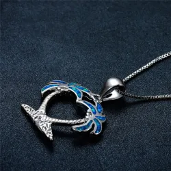 Coconut tree pendant - with blue opal - necklace