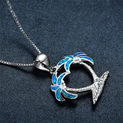 Coconut tree pendant - with blue opal - necklace