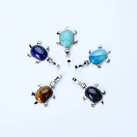 Silver tortoise pendant - for necklace - natural stone