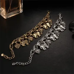Vintage Armband - mit Elefanten / Perlen / Sicherheitsnadel