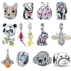 Charms / Perlen / Anhänger - für Armband - 925 Sterling Silber - Marienkäfer - Katze - Bulldogge - Schildkröte - Elefant - Biene