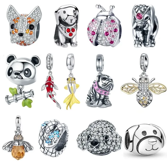 Charms / Perlen / Anhänger - für Armband - 925 Sterling Silber - Marienkäfer - Katze - Bulldogge - Schildkröte - Elefant - Biene
