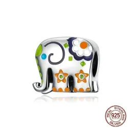 Thailand Elefant - bunte Emaille - 925 Sterling Silber - Charm für Armband