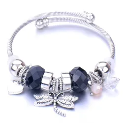 Elegant bracelet - with charms - elephant / beads / heart / feather / crystal flowers