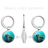 llaveroBlue sea life - round double sided glass keychain - turtle / dolphin / seashells
