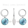 Blauw zeeleven - ronde dubbelzijdige glazen sleutelhanger - schildpad / dolfijn / schelpenSleutelhangers