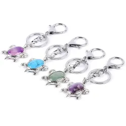 Keychain with turtle - natural crystal stone