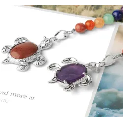 Keychain with turtle - natural stone / colorful beads