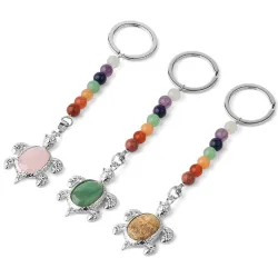 Keychain with turtle - natural stone / colorful beads