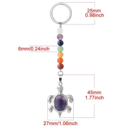 Keychain with turtle - natural stone / colorful beads