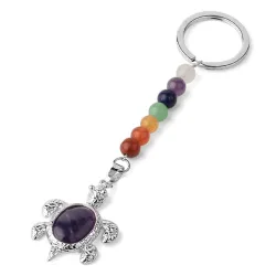 Keychain with turtle - natural stone / colorful beads