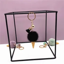 Metal keychain - with a fluffy ice cream pendant